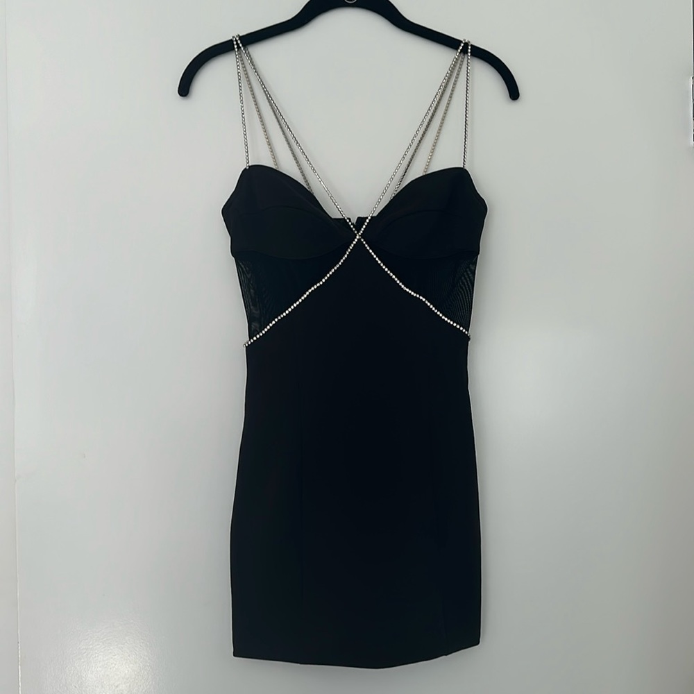NEW! Black Diamante strap cutout mini dress